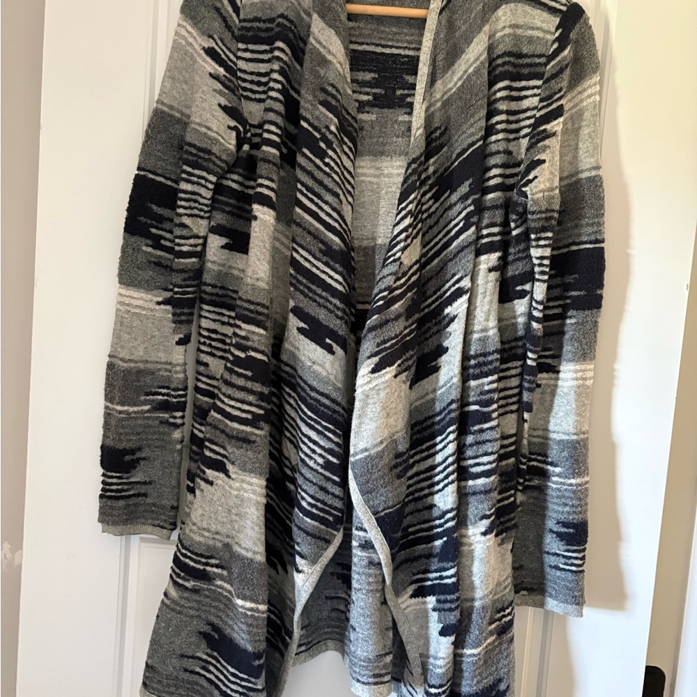 Lucky Brand Gray and Black Open-Front Patterned Cardigan